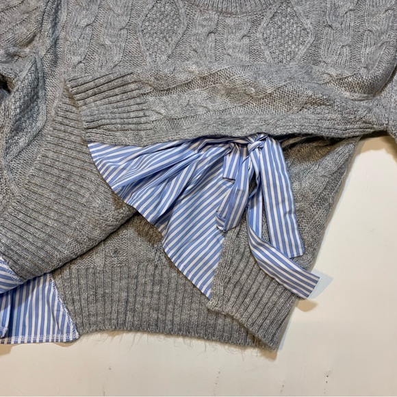 Anthropologie Women's XS Sweater Oversize Cable Knit Mixed Media Layer Gray Blue - Picture 4 of 9